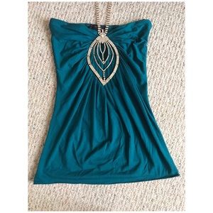 Sky Turquoise Rhinestone Sleeveless Top